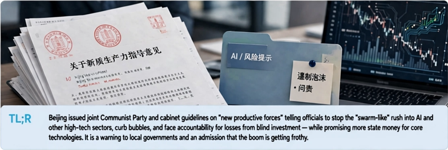 Editorial illustration for China's Anti-Bubble AI Guidelines Are Aimed at Its Own Officials