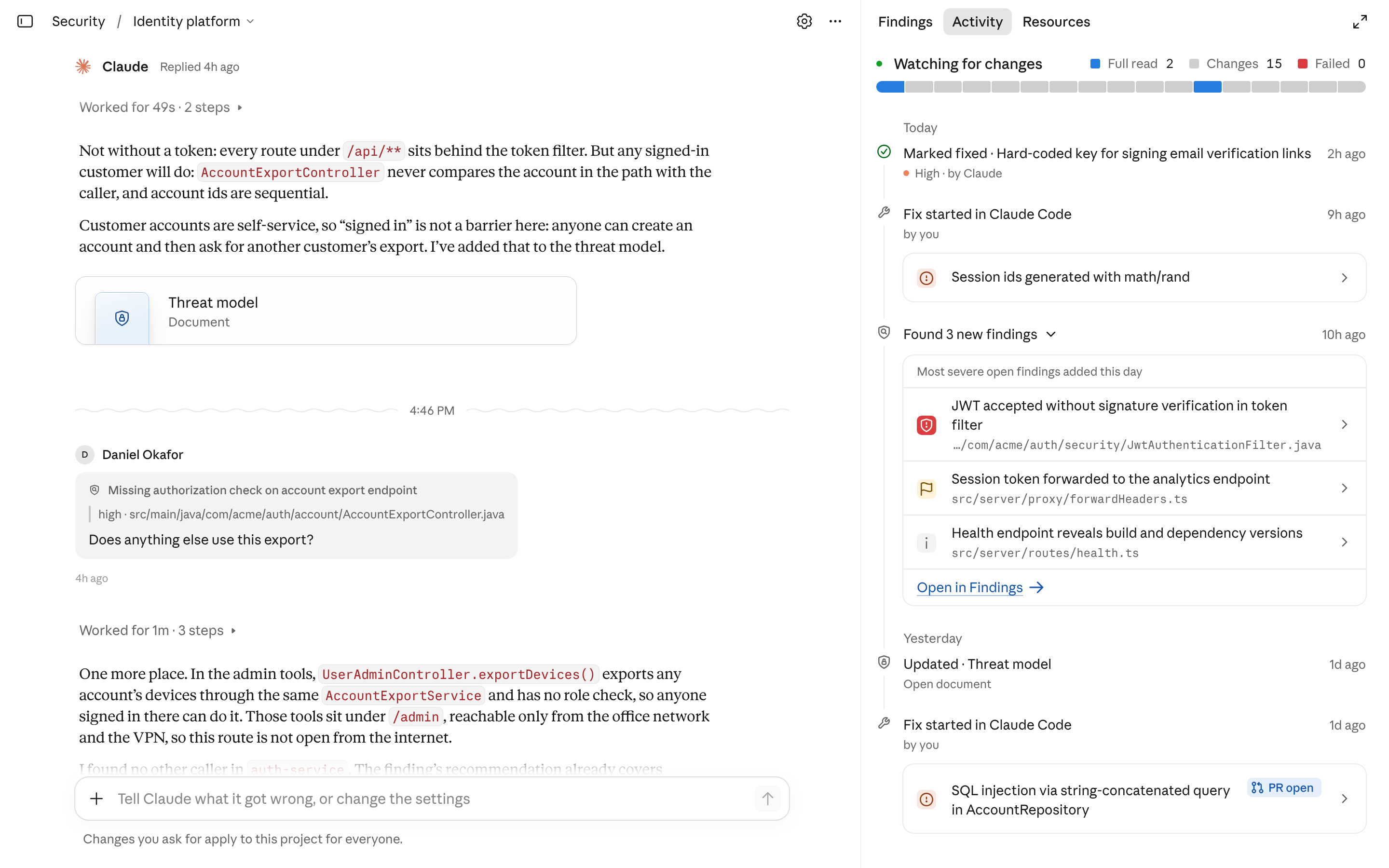 Claude Security interface
