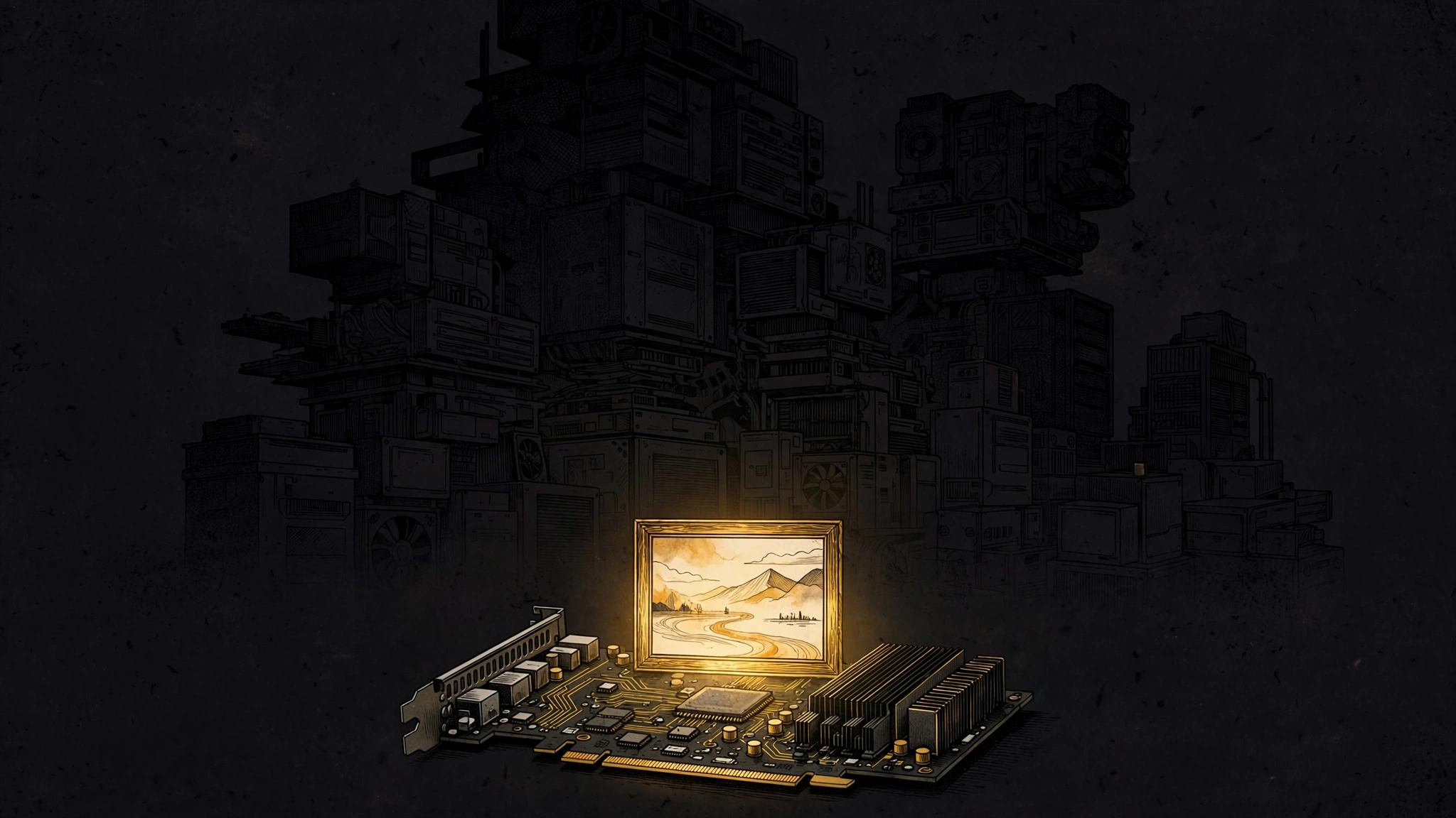 Editorial illustration for FLUX 3 Image Klein Fits an 8GB Card. The Rest of the Setup Is Bigger.