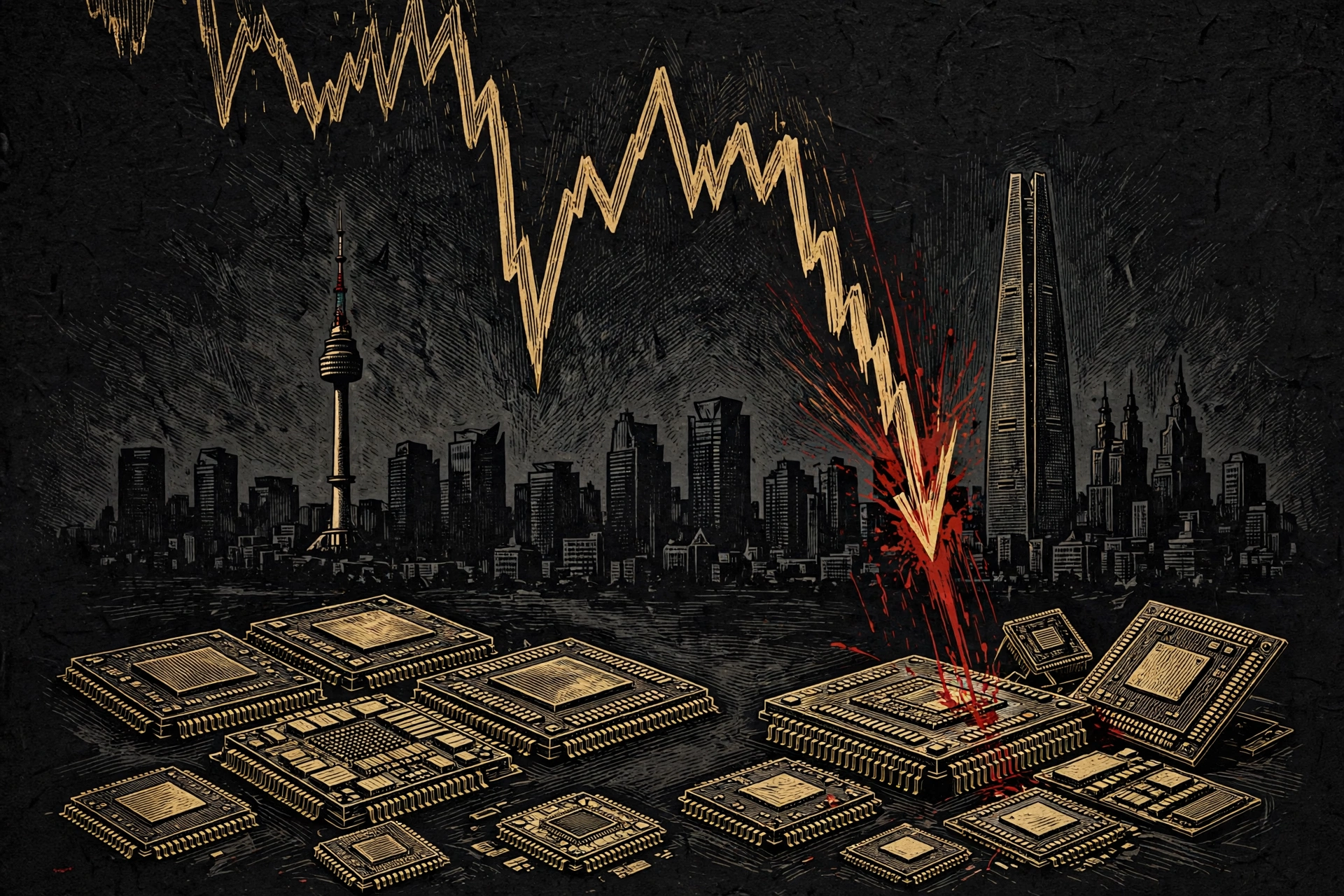 Editorial illustration for Korea's KOSPI Fell 6%. A Chinese Chip Claim Helped Shake the AI Trade.