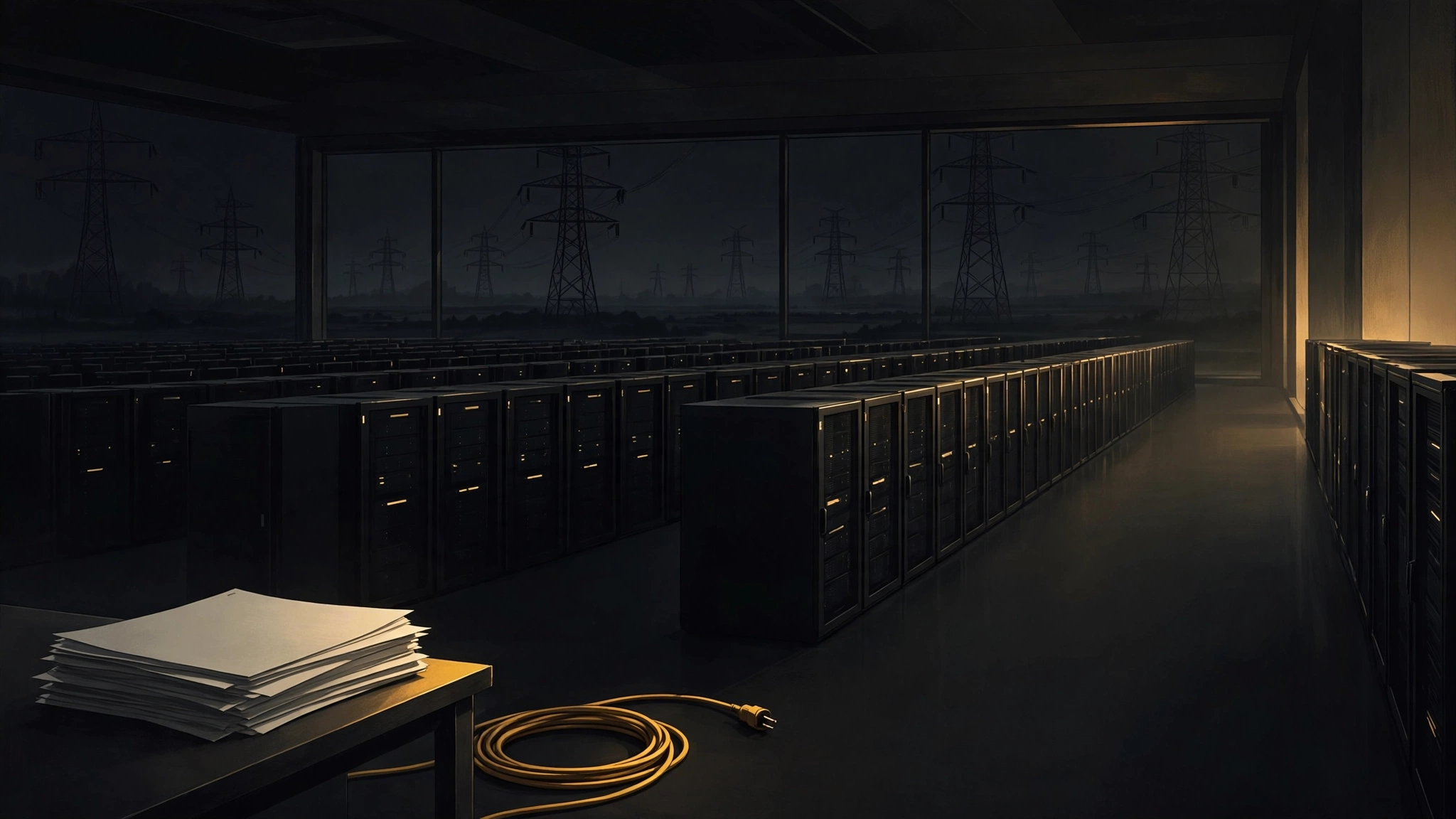 Editorial illustration for Microsoft Exits Nscale's Loughton Site. Grid Power May Take Until the 2030s.