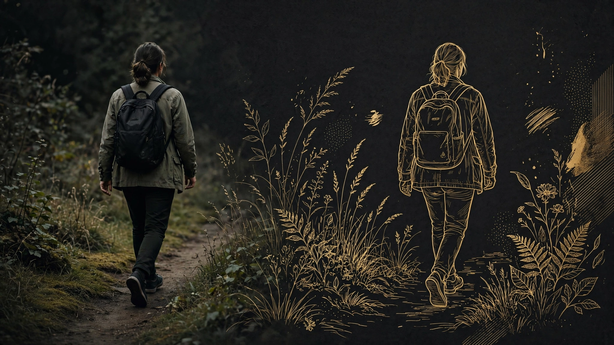 A phone-shot subject crossing from live footage into a hand-drawn illustrated world while keeping the same motion