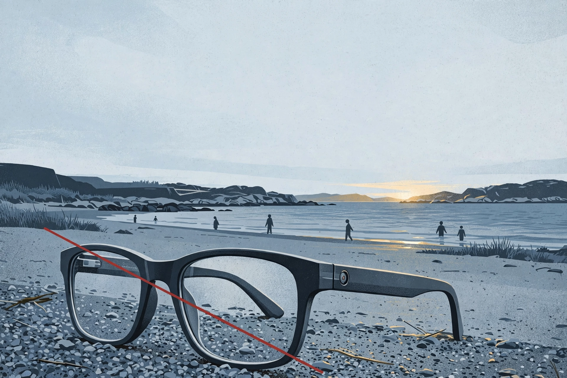 Editorial illustration for Norway Wants AI Glasses Off the Beach. What Counts as an "AI Glass" Is Still Blank.