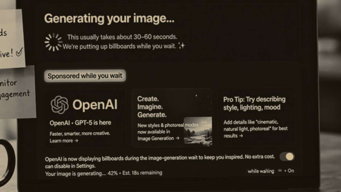 Editorial illustration for OpenAI Is Putting Billboards in ChatGPT's Image-Generation Wait