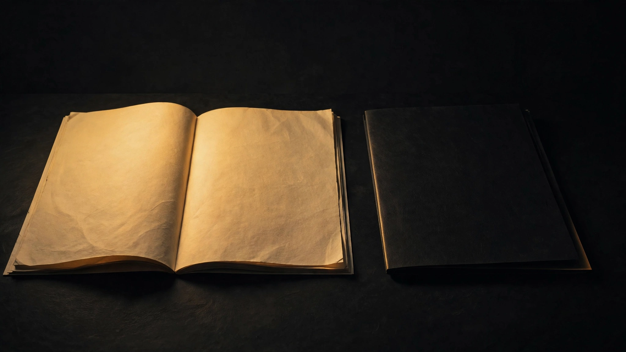 Two documents side by side, one lit and one face-down